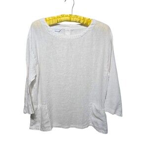 The Company Store White Linen Scoop Neck Pop-Over Tunic Top Pockets SIze Large